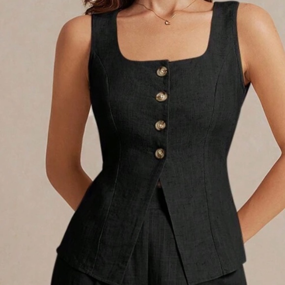 Classic Line Half Button Minimalist Linen Vest